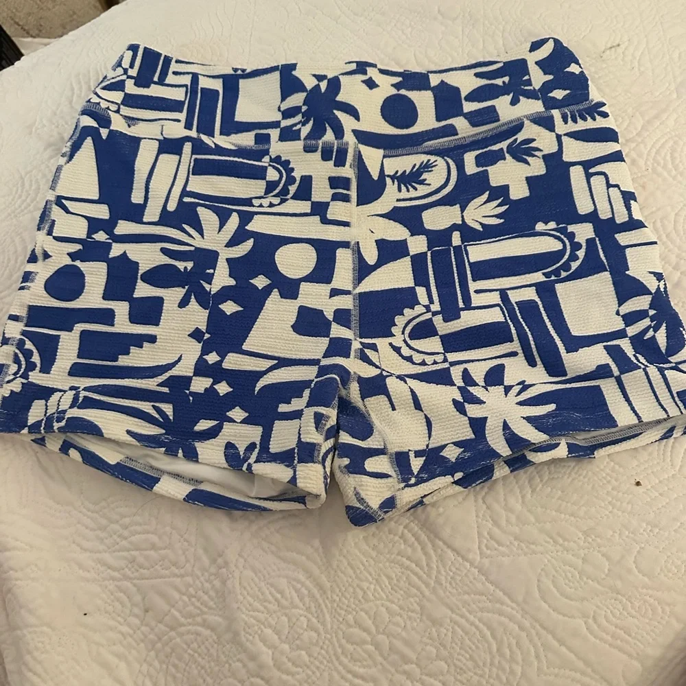 Blue and White Patterned Women's Swim Shorts - Picture 1 of 2